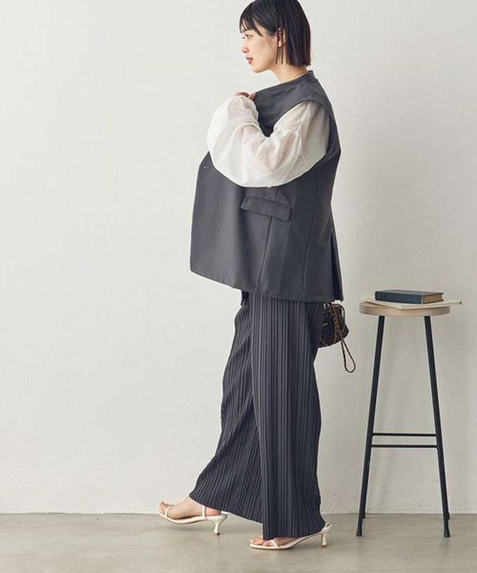 日本 Sans Souci 34+ - 細摺搖曳優雅寬褲(全腰鬆緊)-炭灰 (M)