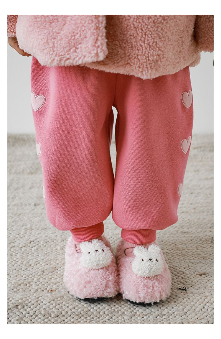 TONGMO - 腰鬆緊運動束口長褲-側邊愛心-桃粉色