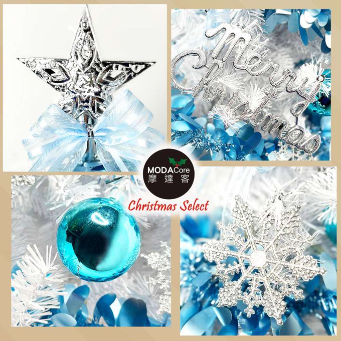 MODACore 摩達客 - 摩達客耶誕-4尺/4呎(120cm)特仕幸福型裝飾白色聖誕樹+冰雪銀藍系全套飾品配件不含燈/本島免運費