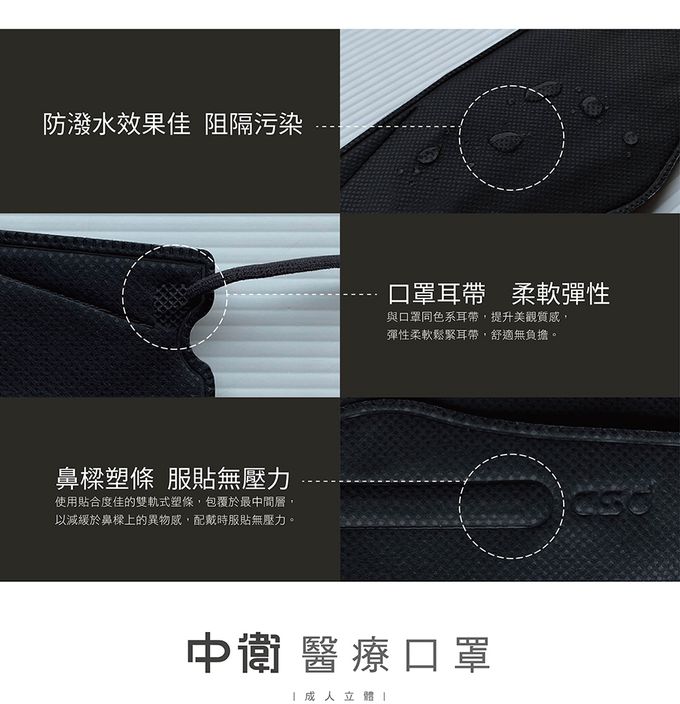 CSD中衛 - 醫療口罩-成人立體-4D酷黑(20片/盒)