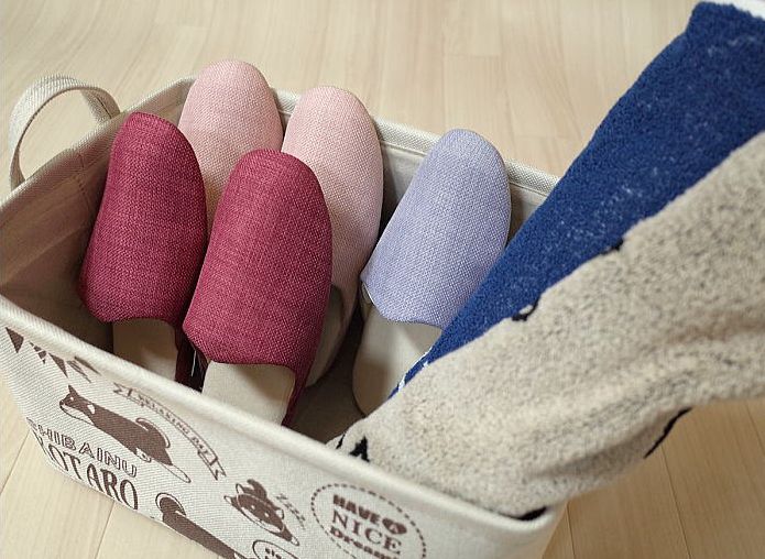 日本 LIV HEART - 插畫布質提把收納箱-香水-粉 (38x26x23cm)