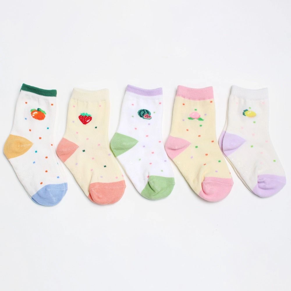 (五入組)韓製兒童中筒襪-酸甜水果X方塊