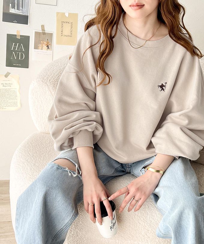 日本 Classical Elf - 低調logo刺繡裏毛休閒T恤-杏