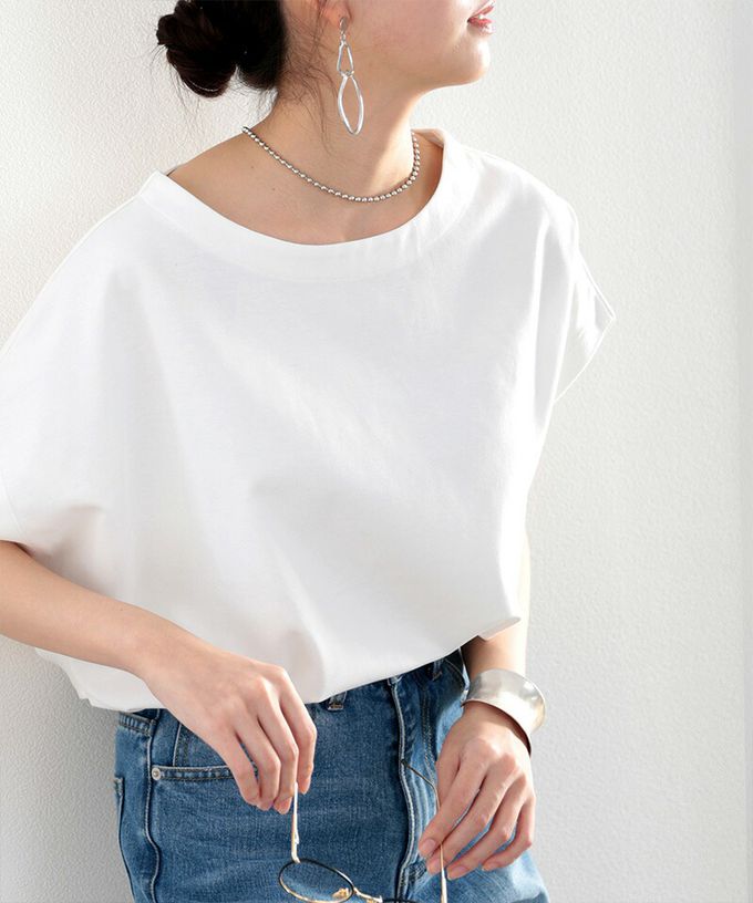 日本 Classical Elf - [熱銷] 100%棉顯瘦船領短袖上衣-灰藍