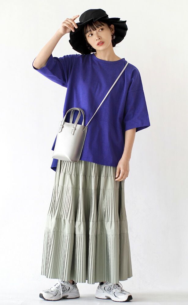 日本 zootie - 抗透汗 後開衩純棉長版短袖上衣-煙燻藍 (M-L)