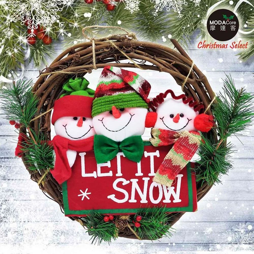 MODACore 摩達客 - 耶誕-13吋聖誕三雪人英文字樹藤花圈