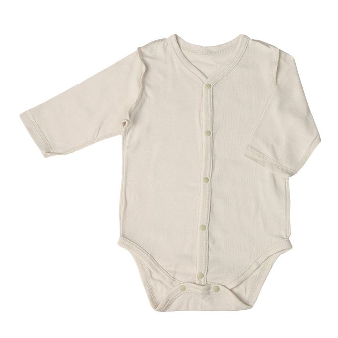 akachan honpo - 長袖前開式速乾包屁衣-2件組 素面-咖啡色