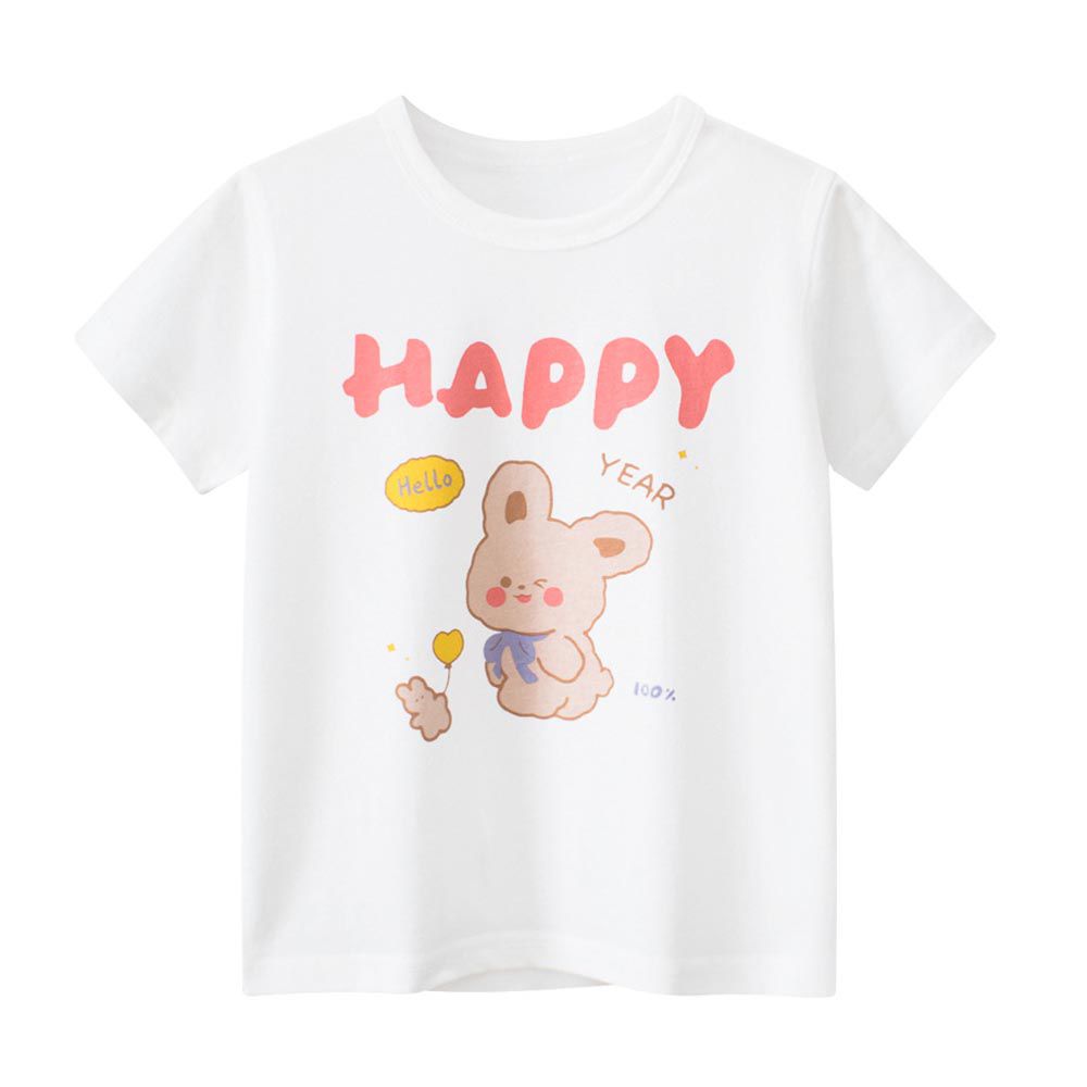 27home - 純棉短袖上衣-HAPPY小兔-米白