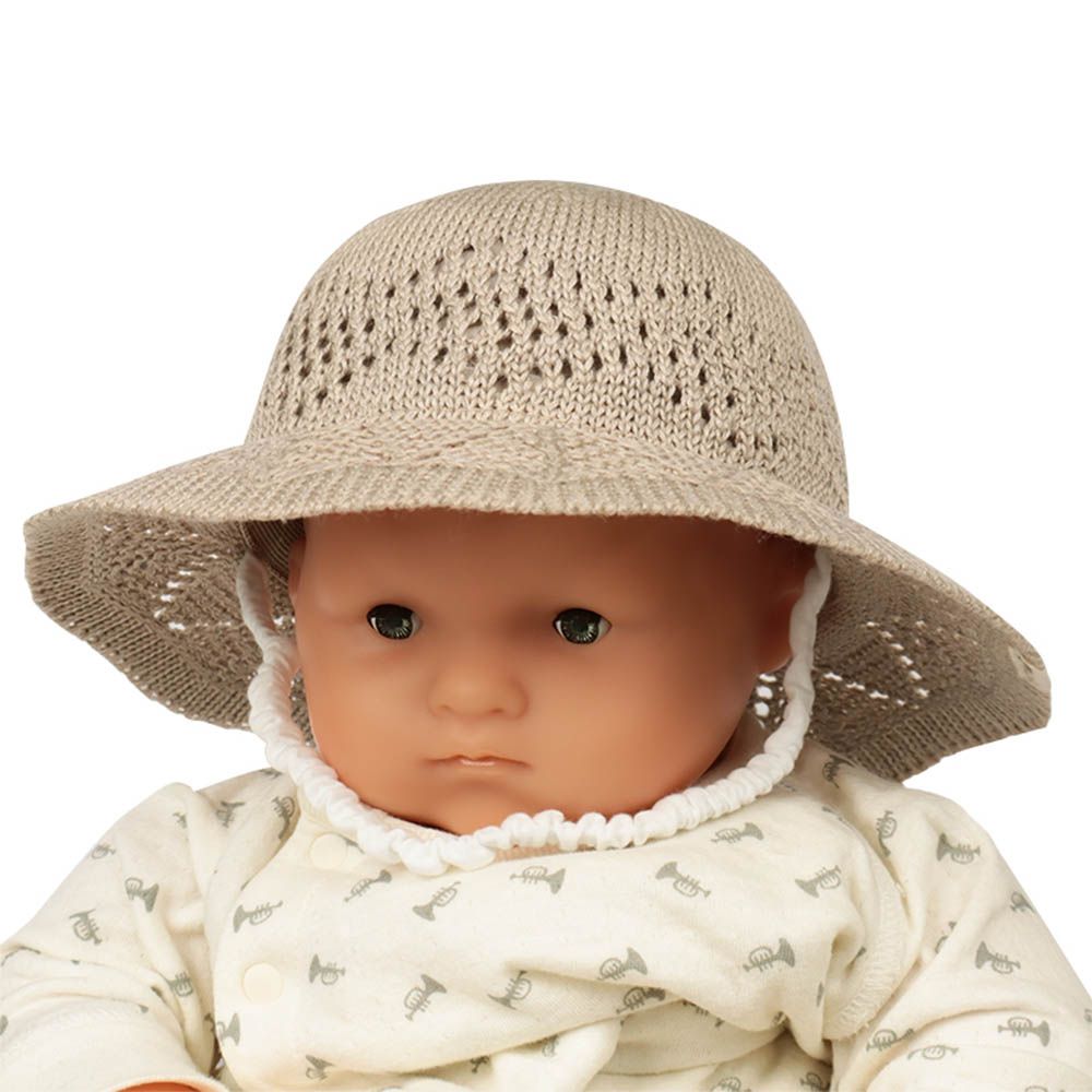 嬰幼兒圓頂帽-編織圖案-咖啡色