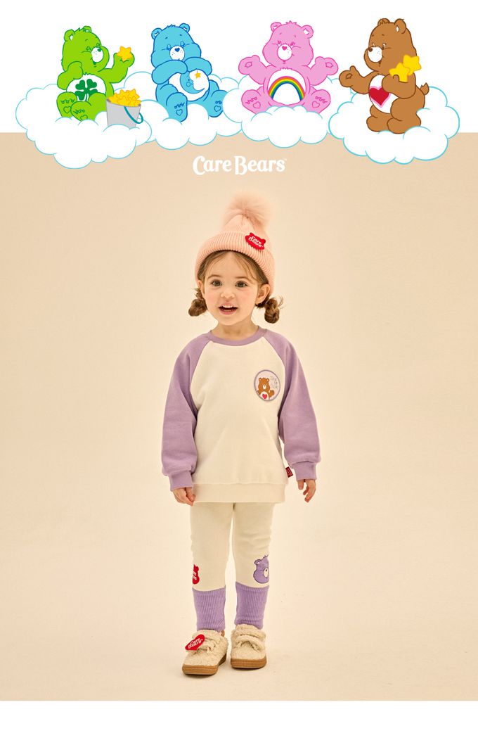 韓國 Care Bears - 鬆緊腰聯名款彈力內刷毛內搭褲-白X紫