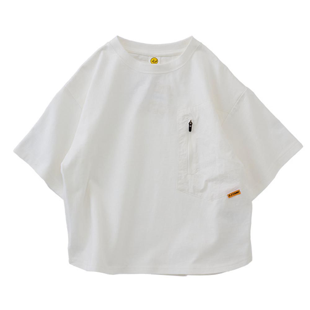 日本服飾代購 - 防蚊加工 工裝風落肩短袖上衣-山系列-白