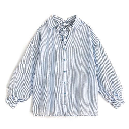 日本 GRL - 可愛後綁帶翻領長袖襯衫-寶貝藍 (F)
