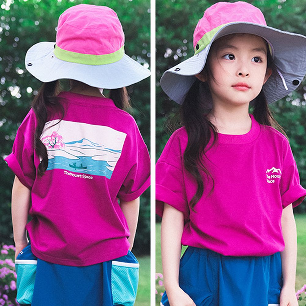 棉質圓領短袖上衣-湖畔划槳-紅火龍果