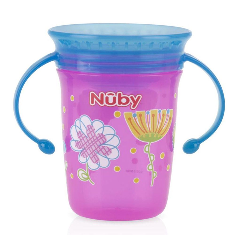 Nuby - 360度喝水杯240ml-小花-紫