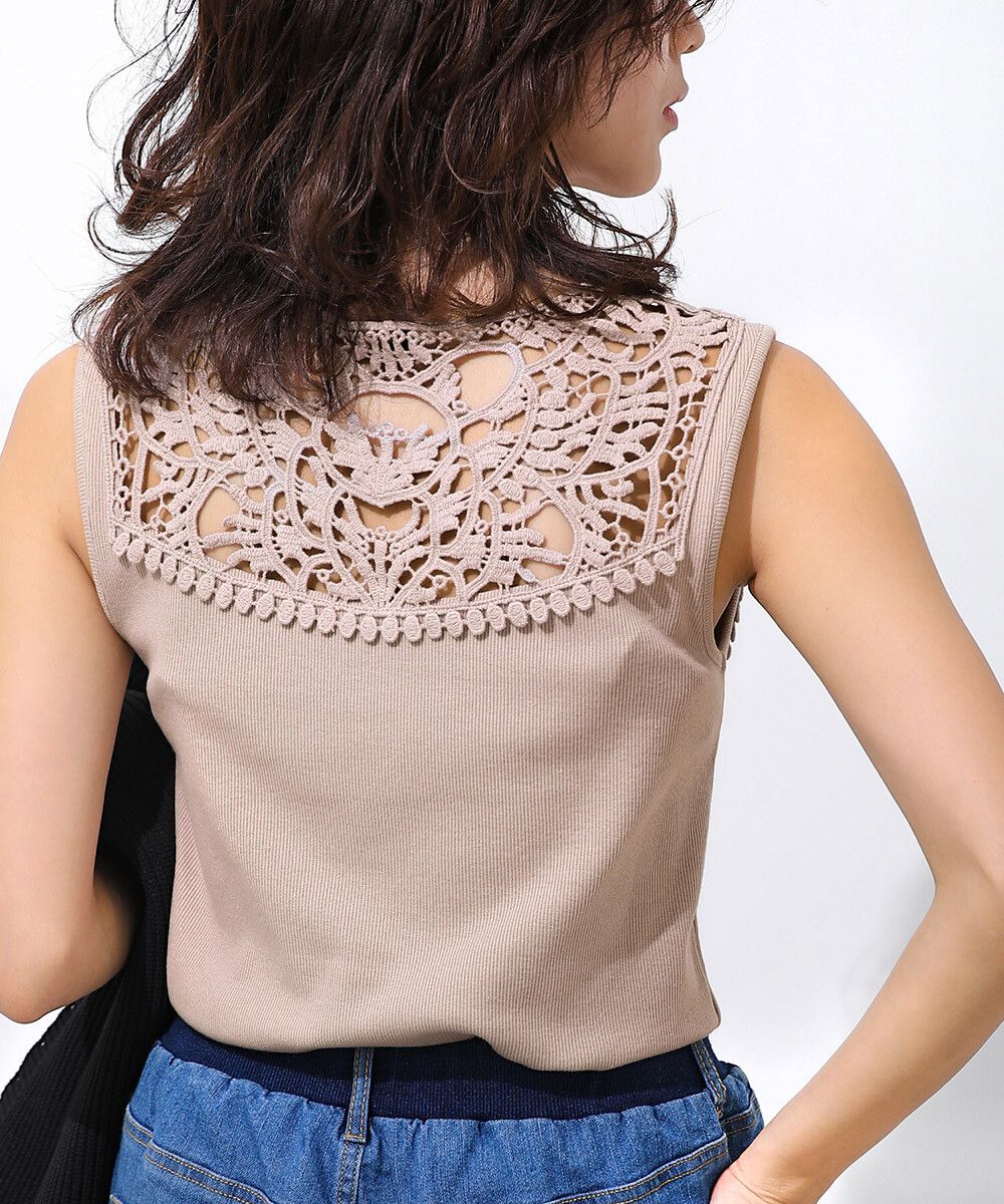 日本 Bab - 蕾絲拼接無袖上衣/大內搭背心-白