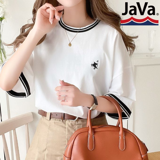 日本 Classical Elf - Java 100%天竺棉 刺繡舒適短袖上衣-煙燻綠