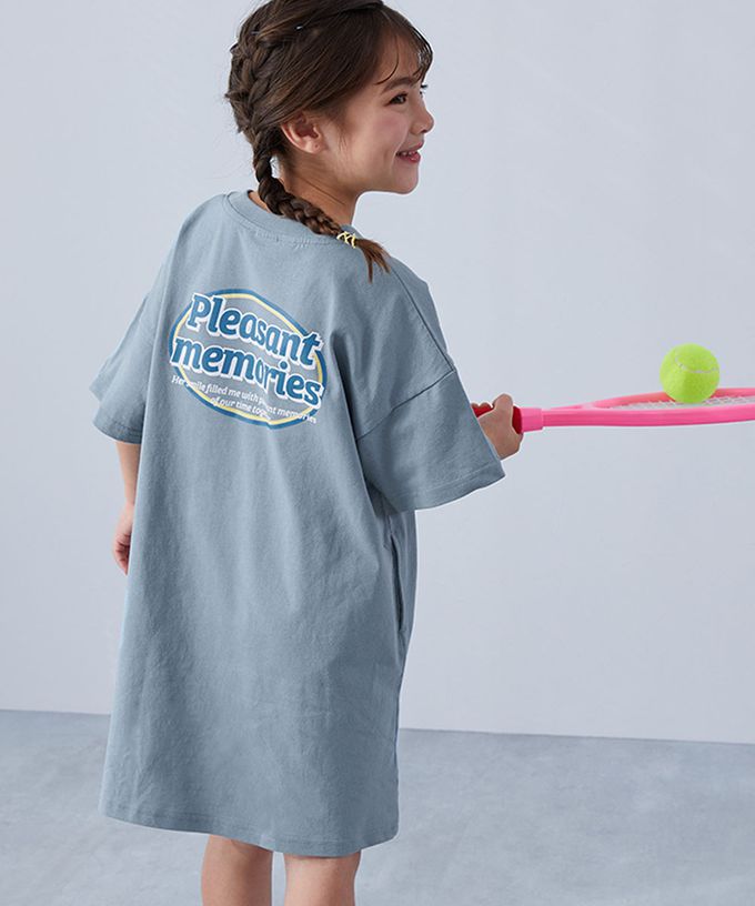 日本 devirock - 100%棉 女孩印花短袖洋裝-不同凡想-煙燻粉