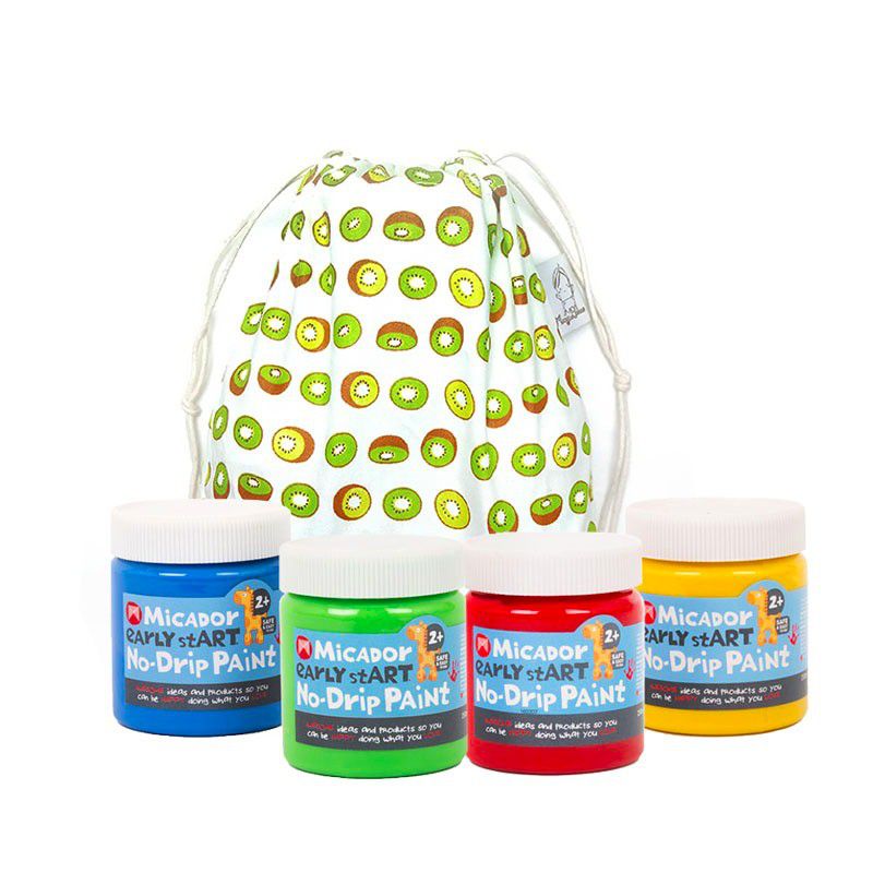 澳洲 Micador - 小寶貝水洗顏料4色組-紅黃藍綠-250ml*4入+中束口袋(款式隨機)*1