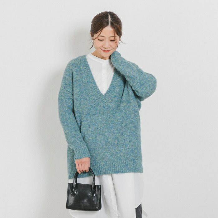 日本 ihuu - 柔軟深V領混羊毛針織上衣-紫羅蘭