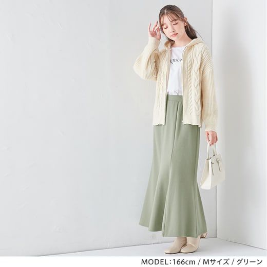 日本 BELLUNA - 百搭內刷毛魚尾長裙-蜜桃粉