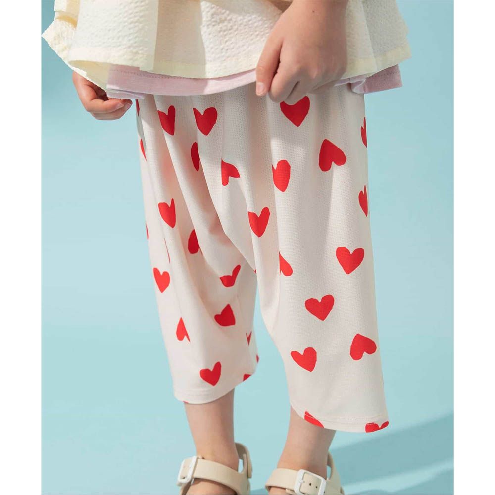 透氣舒適網眼印花七分褲-滿版愛心-白