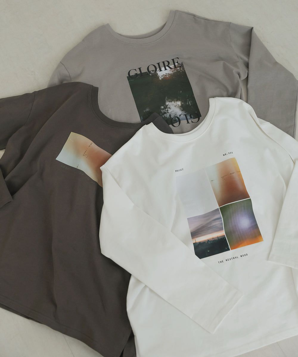 日本 Bab - 100%棉 寬鬆落肩印花長T-深灰