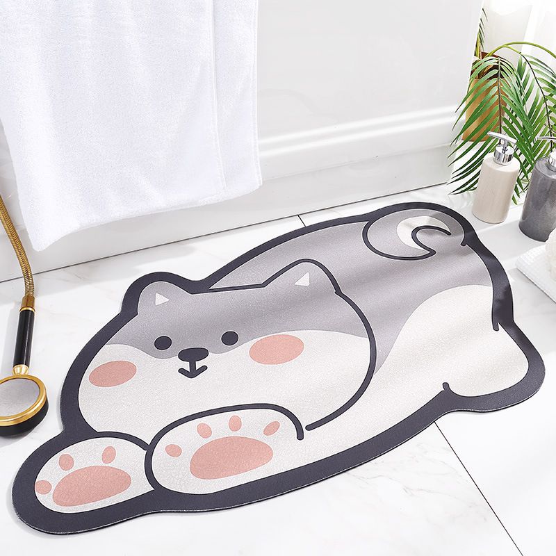 科技絨速乾防滑腳踏墊-小灰狗伸懶腰