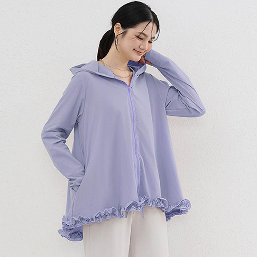 設計感前短後長連帽防曬外套-荷葉邊-薰衣草紫