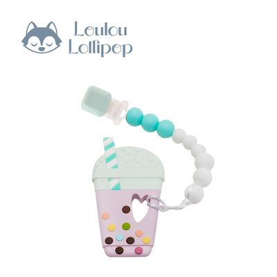 Loulou Lollipop - 造型固齒器/奶嘴鍊組 - 珍珠奶茶系列-夏日藍