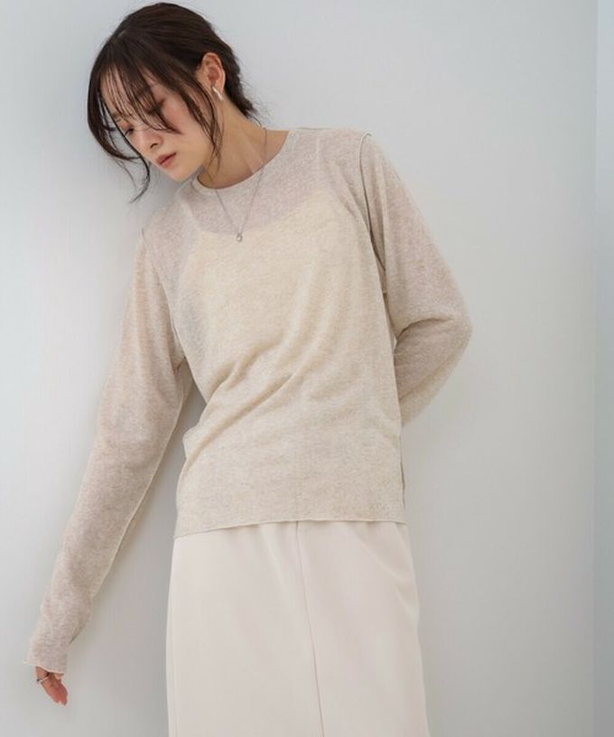 日本 Bab - 率性混色感微透膚長袖上衣-灰