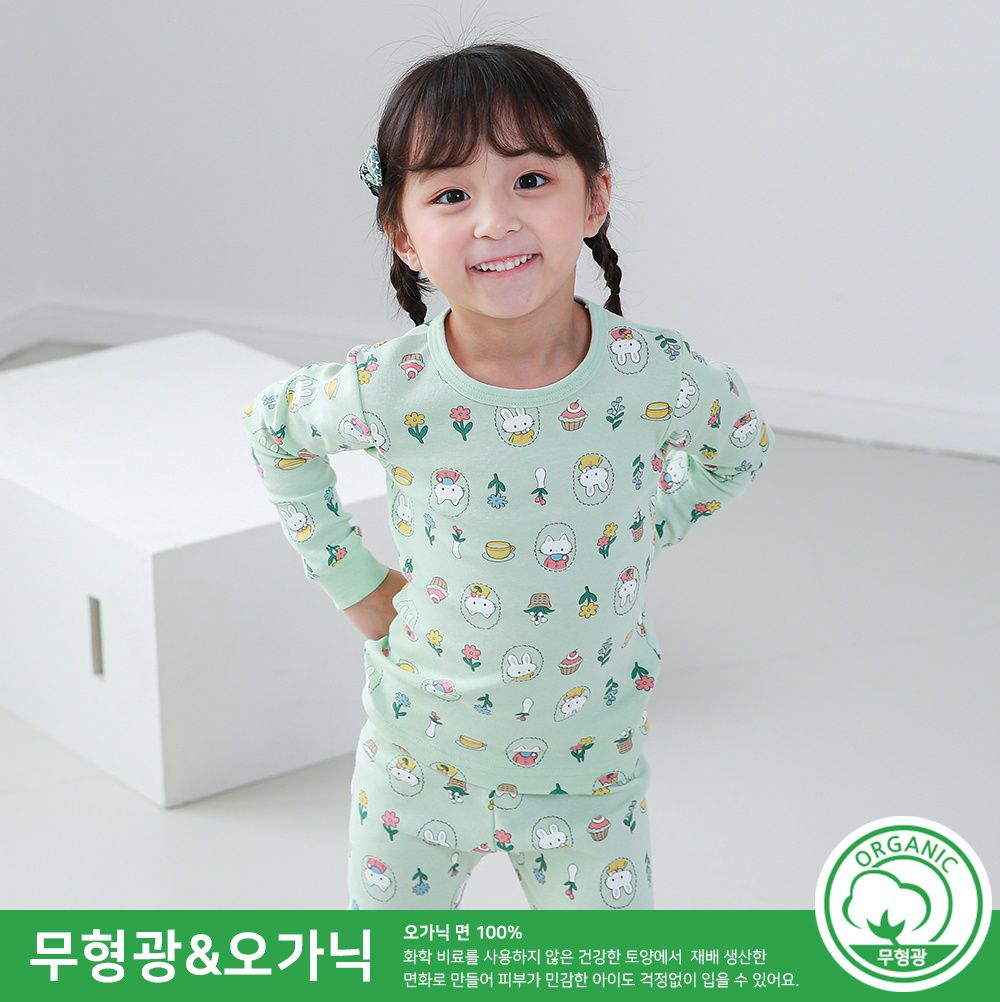 韓國 Ppippilong - 30支有機棉長袖家居服-小白兔花園