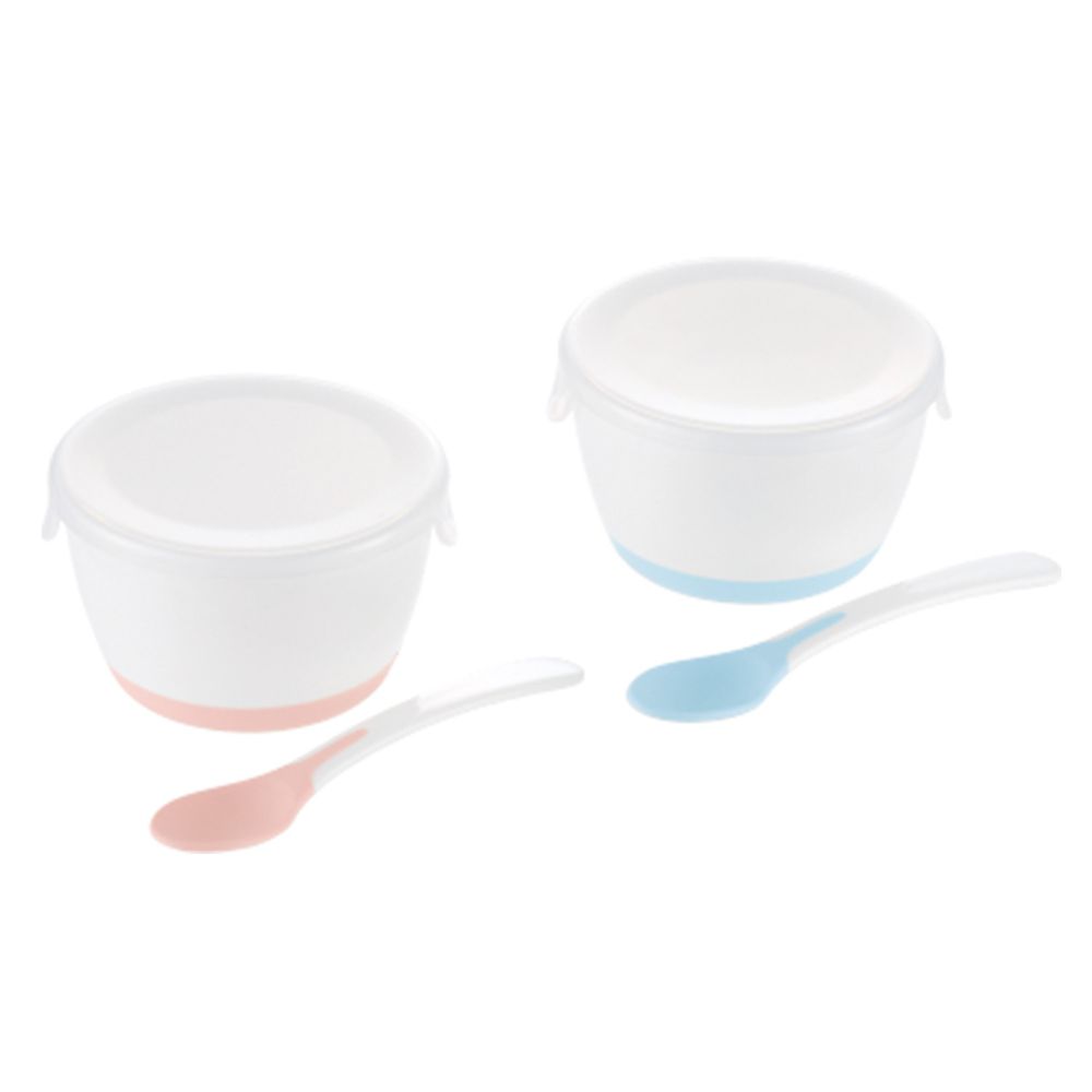 日本 Richell 利其爾 - TLI離乳食餐碗(附匙/蓋)-粉/藍 (100~160ml)