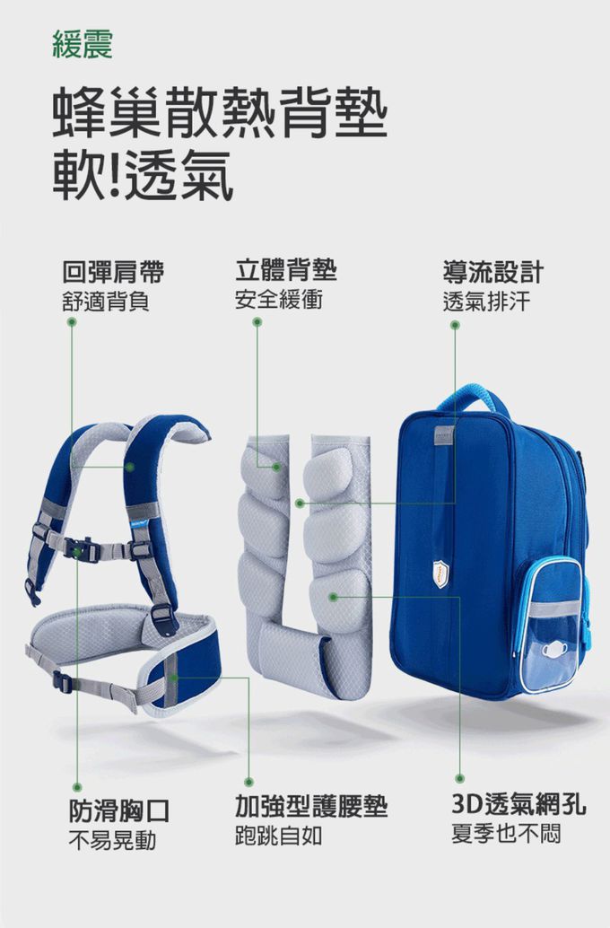 kocotree - 減壓大容量護脊書包-小碼-銀河大冒險藍
