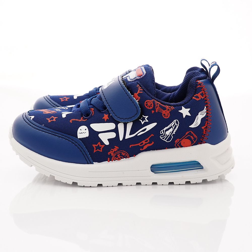 FILA - 半氣墊彈力印花運動鞋(中大童段)-藍白紅