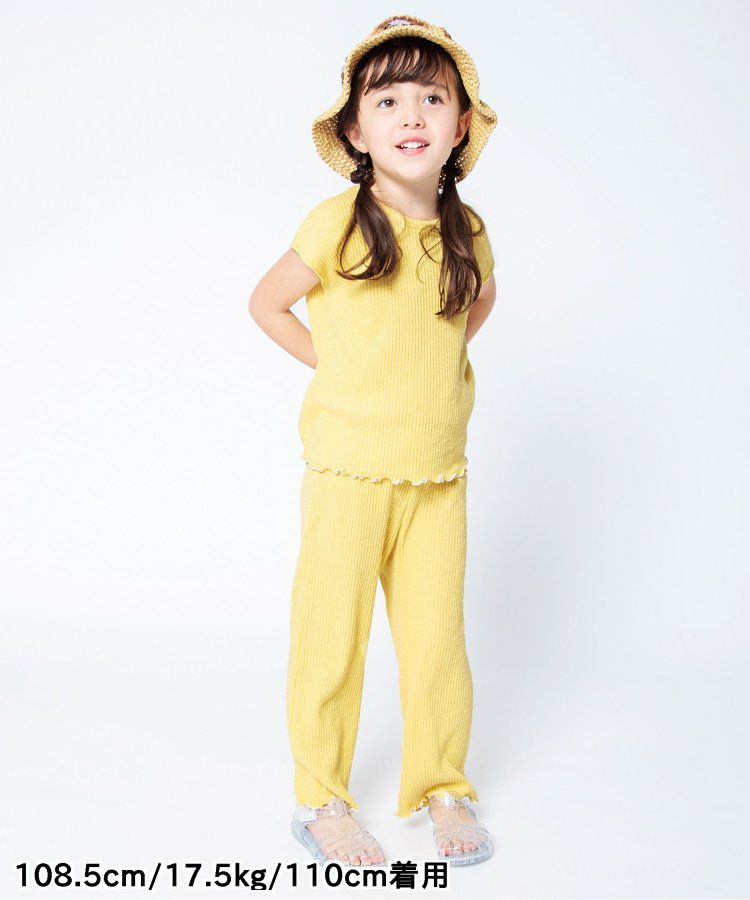 日本 BREEZE - 背交叉下擺捲邊羅紋短袖上衣-紅綠條紋