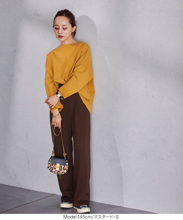 日本 Kobe Lettuce - 聯名款 船領百搭長袖上衣-素色-芥黃