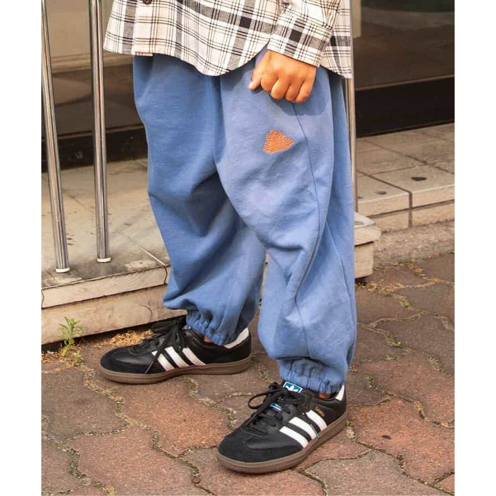 100%棉 刺繡帥氣縮口長褲-藍紫