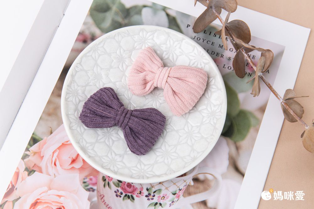 燈芯絨造型兒童髮夾-蝴蝶結-粉色