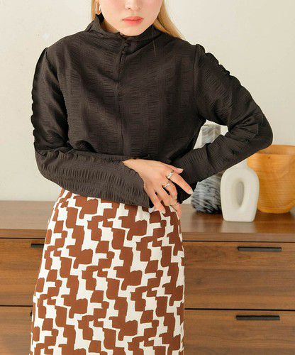 日本 Bou Jeloud - 個性凹凸紋長袖上衣-橘粉