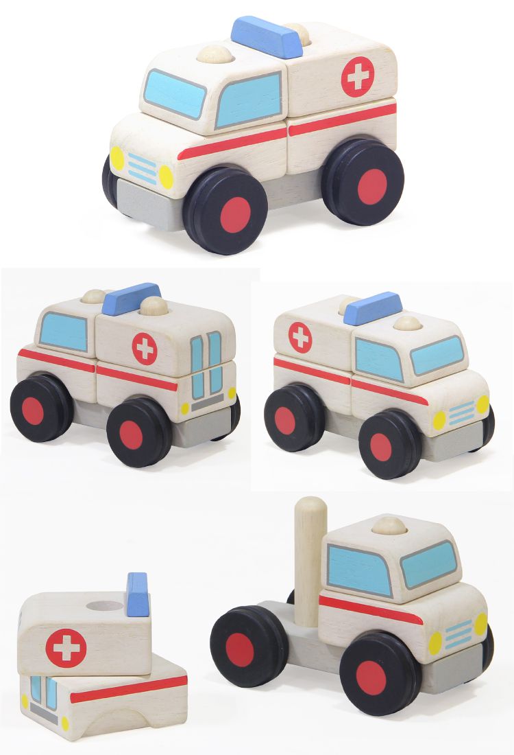 台灣 Mentari - 【雙11特惠】超值兩入組-立體積木救護車+立體積木回收車