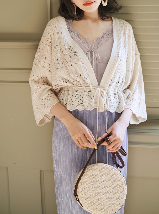 日本 GRL - 綁帶蕾絲V領無袖背心/內搭-淺杏粉