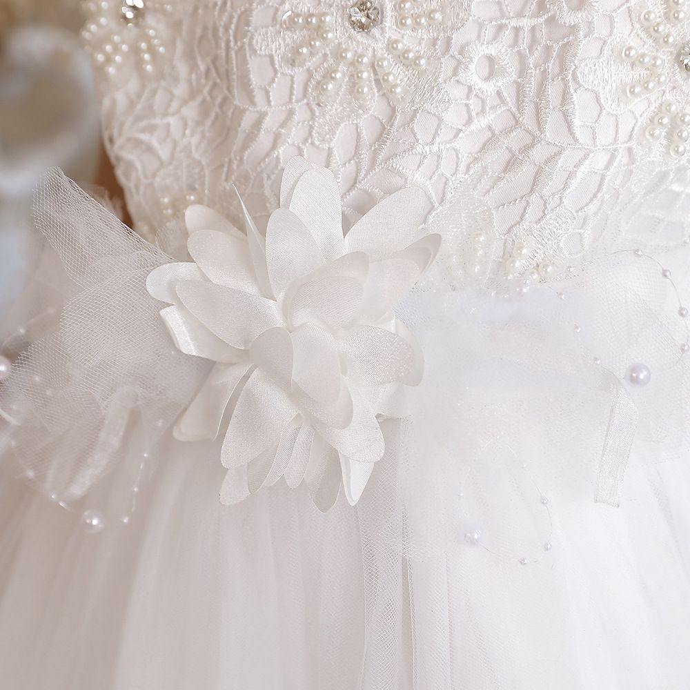 蕾絲網紗圓領無袖公主裙-立體花花-粉色