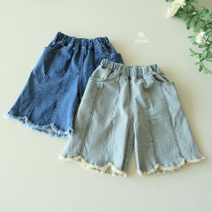 韓國 Jmsnail - 鬆緊腰褲管剪裁抽鬚牛仔褲-深藍