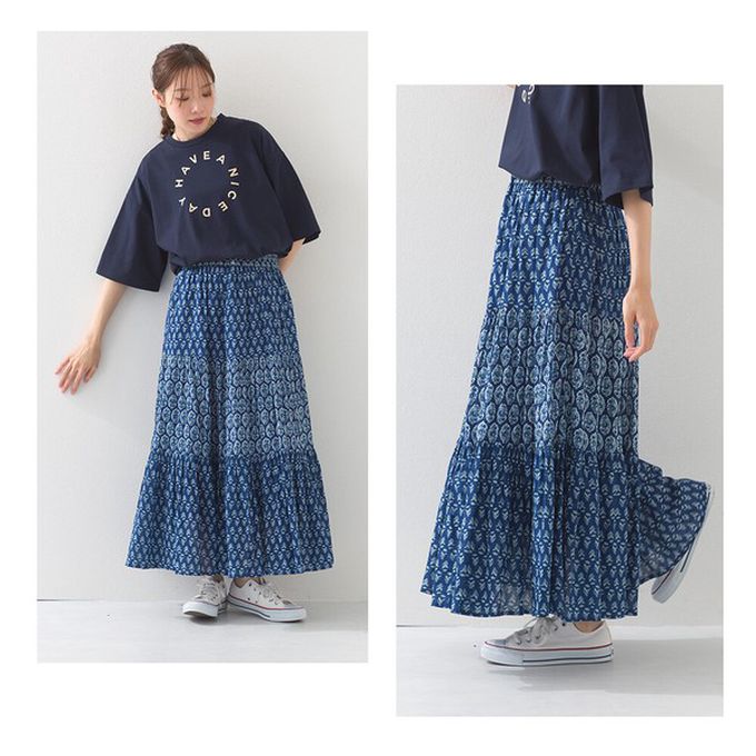 日本 OMNES - 100%印度棉 奢華圖騰長裙-紫