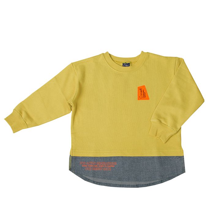 akachan honpo - 休閒上衣-下擺拼接-芥末黃色