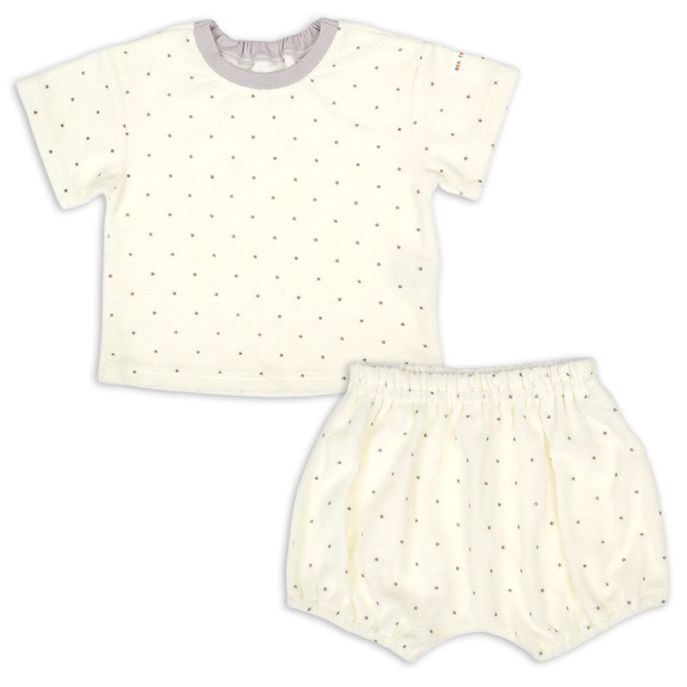 短袖套裝-毛巾布-米白色