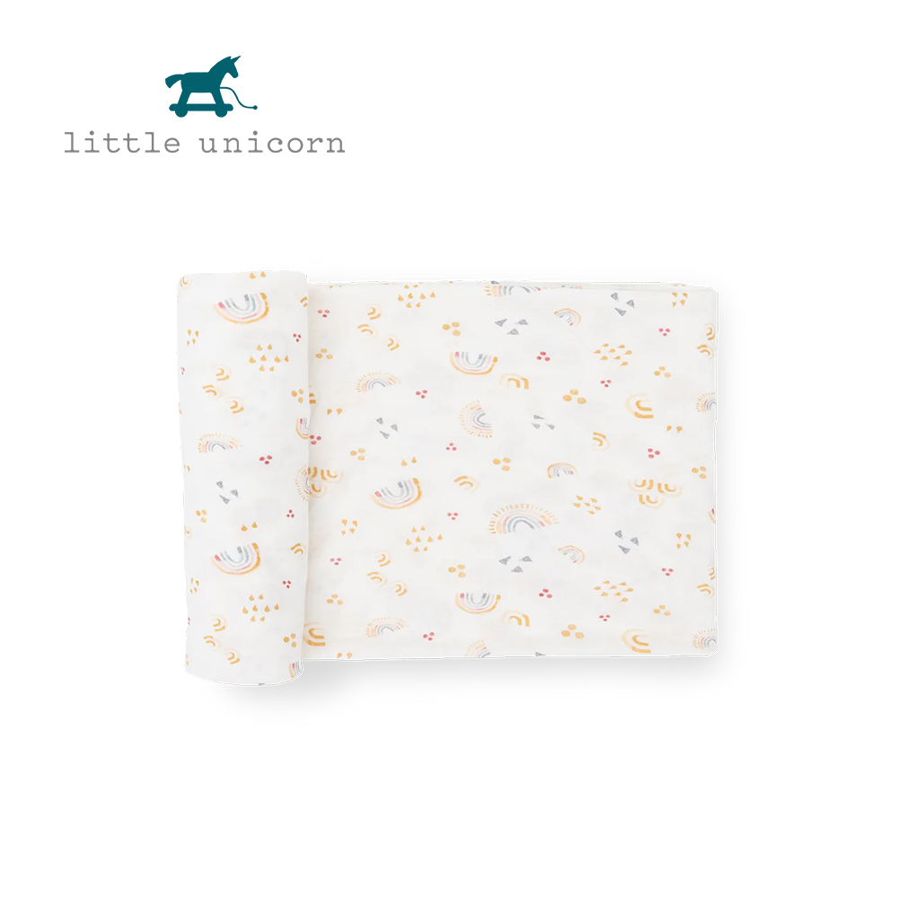 美國 Little Unicorn - 絲柔超彈包巾單入-彩虹雨點 (120*120CM)