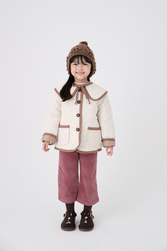 韓國 Coco Bang - 鬆緊腰燈芯絨直筒長褲-米白