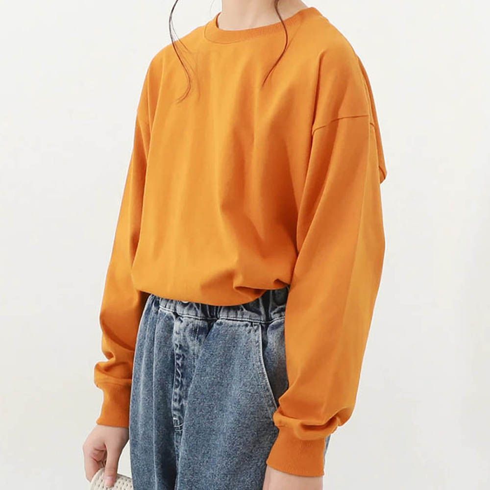 純棉耐洗百搭廓形長袖上衣-南瓜橘