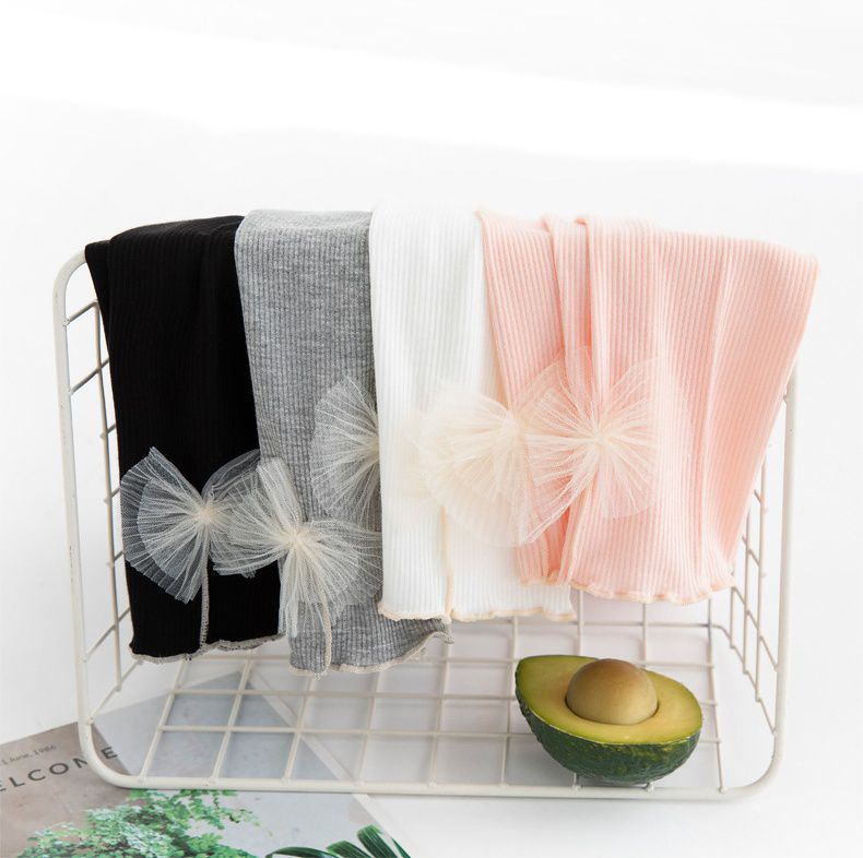 FANMOU - 莫代爾螺紋透氣七分內搭褲-扇貝蝴蝶結-灰色